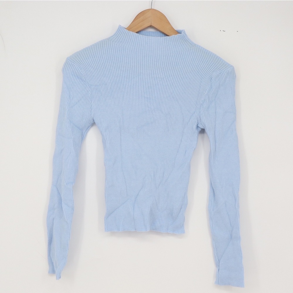 Unbranded Sweater Womens M Light Blue Ribbed Mock Neck Excellent